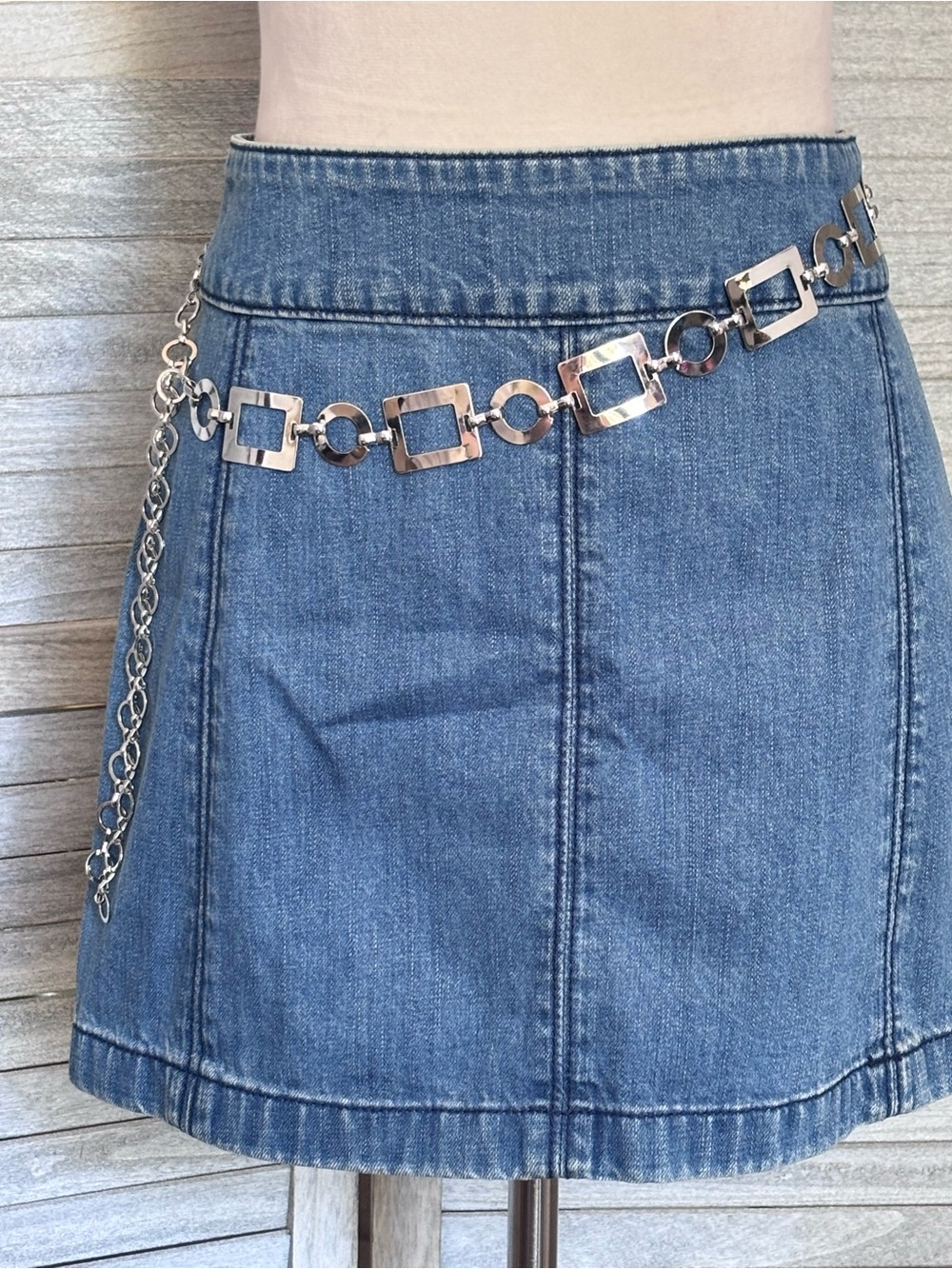 NWOT 60’s Mod Meets 90’s/Y2K Silver Geo Adjust Chain Belt XLPlus SZ Friendly 50” - Picture 6 of 16